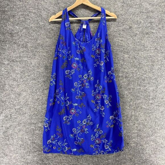Old Navy Dress Women S Small Blue Floral Shift Short Round Neck Sleeveless Rayon - Picture 1 of 9
